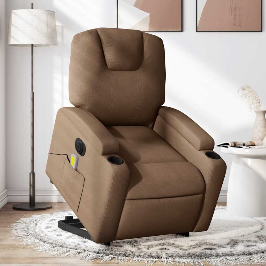 vidaXL Sta-op-massagestoel elektrisch verstelbaar stof bruin vidaXL Sta-op-massagestoel elektrisch verstelbaar stof bruin afbeelding 1