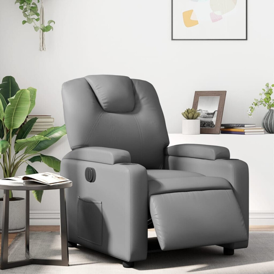 vidaXL Fauteuil verstelbaar elektrisch kunstleer grijs afbeelding 1