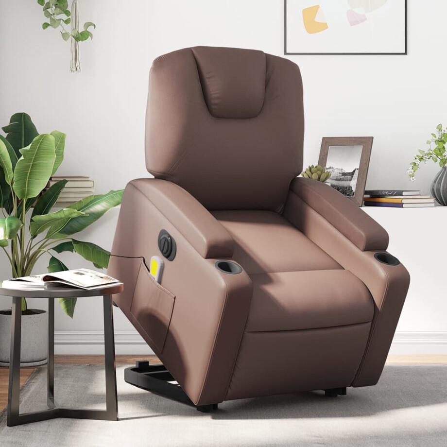 vidaXL Sta-op-massagestoel elektrisch kunstleer bruin vidaXL Sta-op-massagestoel elektrisch kunstleer bruin afbeelding 1