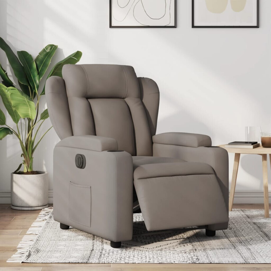 vidaXL Fauteuil verstelbaar elektrisch stof taupe afbeelding 1