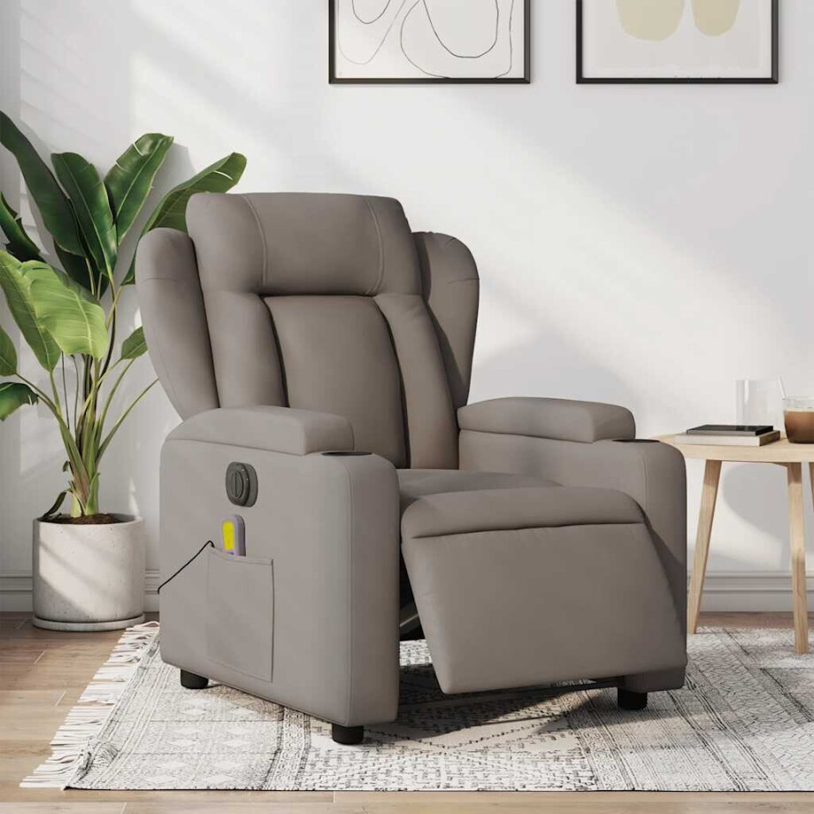 vidaXL Massagestoel elektrisch verstelbaar stof taupe vidaXL Massagestoel elektrisch verstelbaar stof taupe afbeelding 1