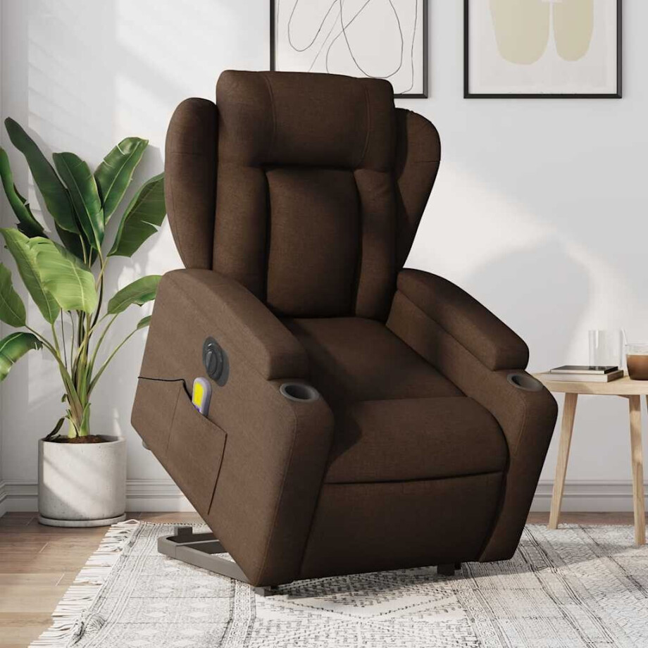 vidaXL Sta-op-massagestoel elektrisch verstelbaar stof bruin vidaXL Sta-op-massagestoel elektrisch verstelbaar stof bruin afbeelding 1