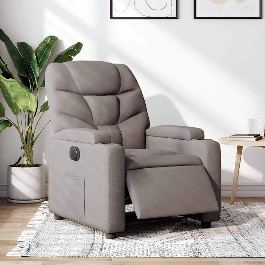 vidaXL Fauteuil verstelbaar elektrisch stof taupe afbeelding 1