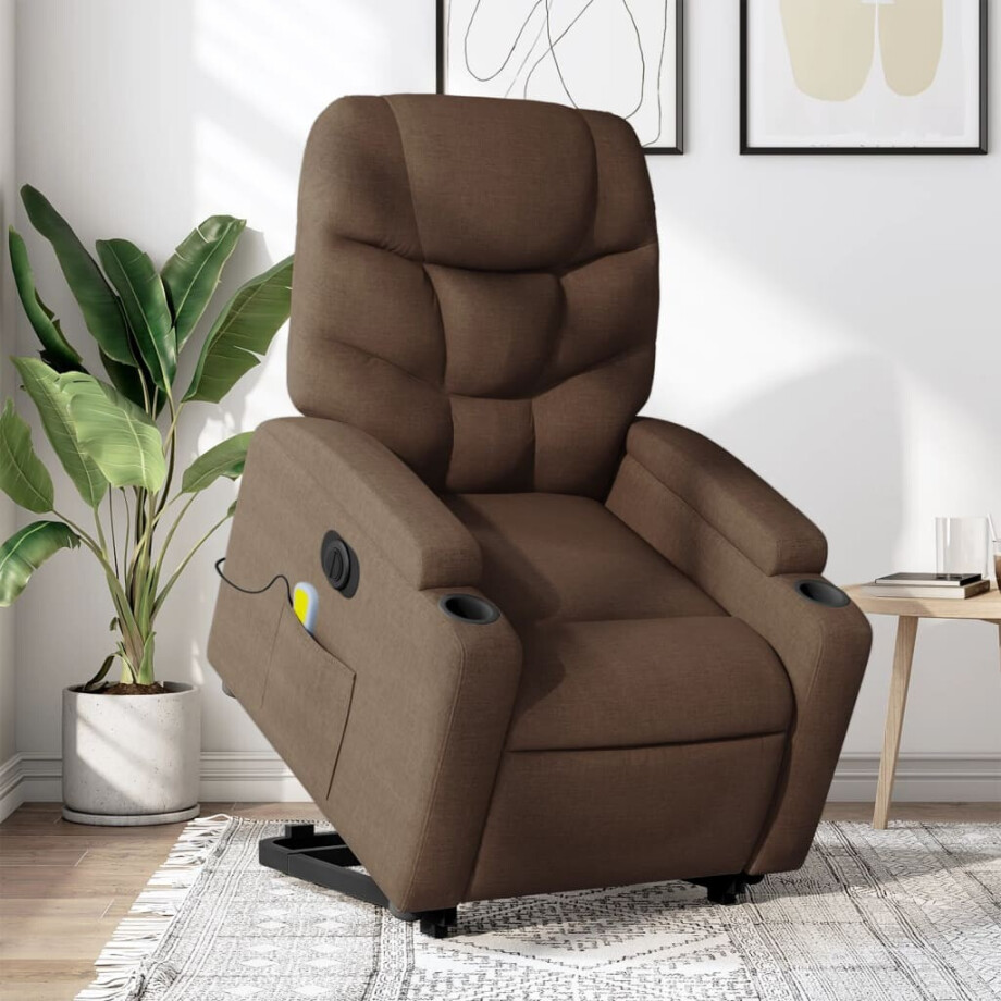 vidaXL Sta-op-massagestoel elektrisch verstelbaar stof bruin vidaXL Sta-op-massagestoel elektrisch verstelbaar stof bruin afbeelding 1