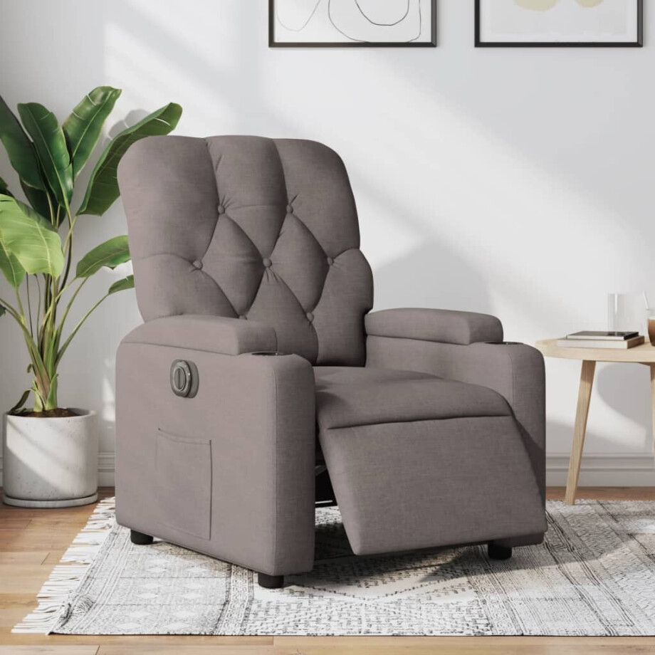 vidaXL Fauteuil verstelbaar elektrisch stof taupe afbeelding 1
