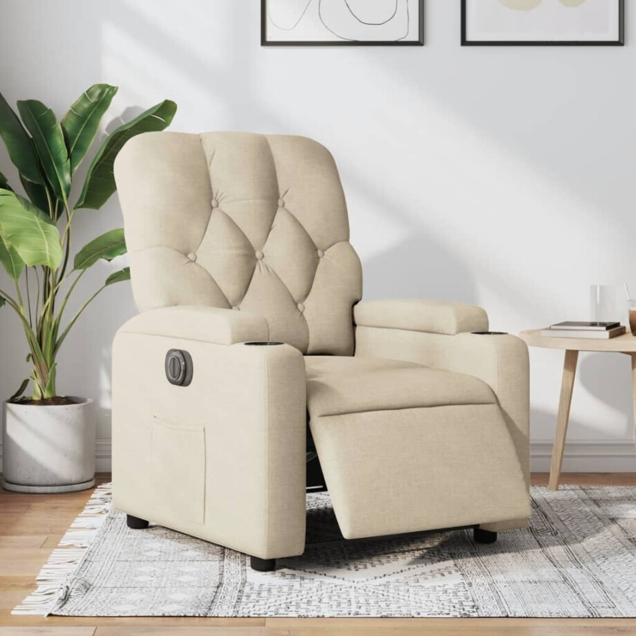 vidaXL Fauteuil verstelbaar elektrisch stof crèmekleurig vidaXL Fauteuil verstelbaar elektrisch stof crèmekleurig afbeelding 1