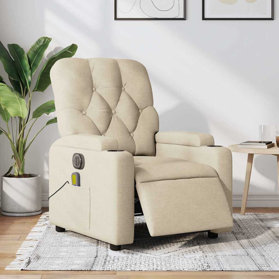 vidaXL Massagestoel elektrisch verstelbaar stof crèmekleurig vidaXL Massagestoel elektrisch verstelbaar stof crèmekleurig afbeelding 1