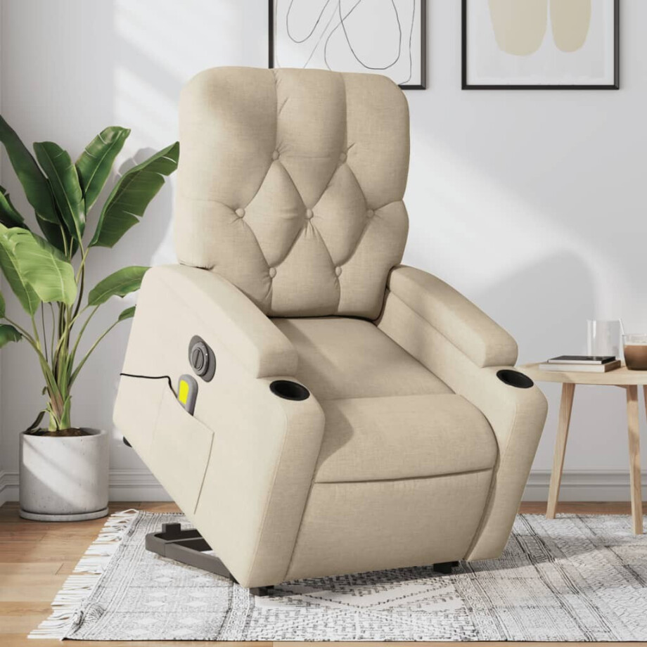 vidaXL Sta-op-massagestoel elektrisch verstelbaar stof crèmekleurig vidaXL Sta-op-massagestoel elektrisch verstelbaar stof crèmekleurig afbeelding 1