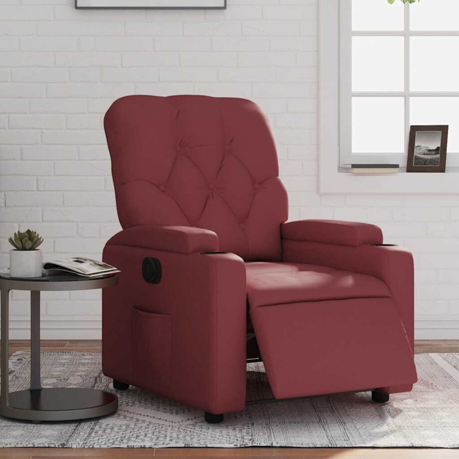 vidaXL Fauteuil verstelbaar elektrisch kunstleer wijnrood afbeelding 1