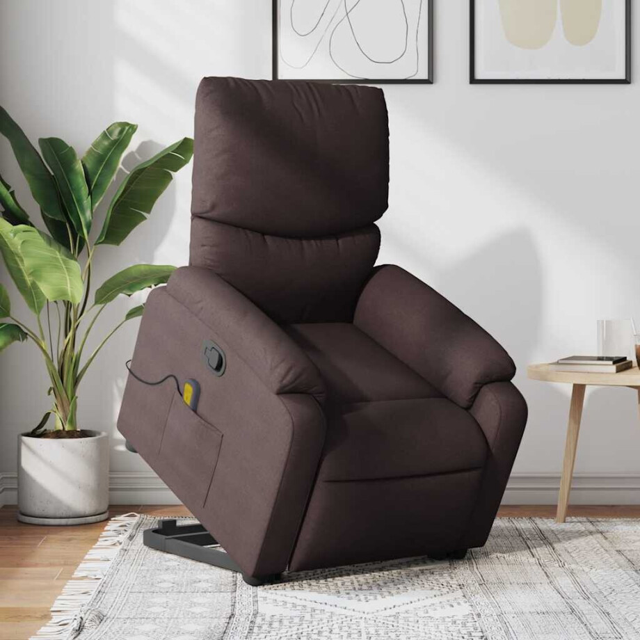 vidaXL Sta-op-massagestoel verstelbaar stof donkerbruin vidaXL Sta-op-massagestoel verstelbaar stof donkerbruin afbeelding 1