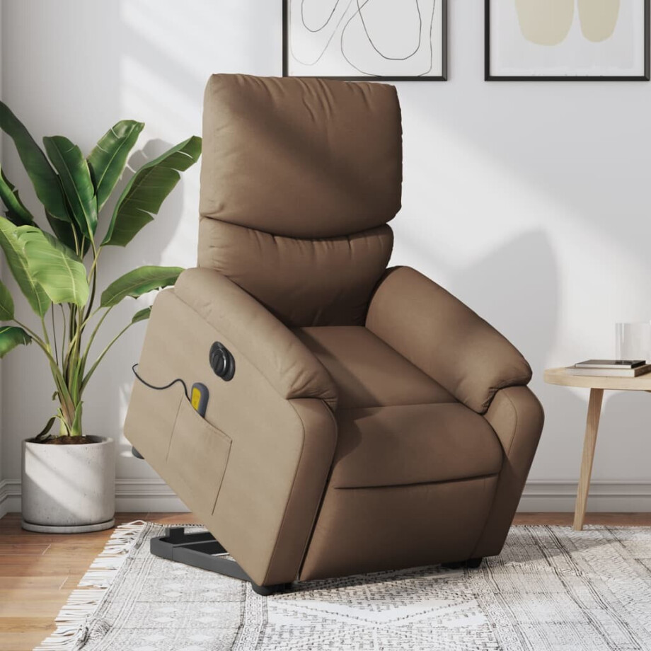 vidaXL Sta-op-massagestoel elektrisch verstelbaar stof bruin vidaXL Sta-op-massagestoel elektrisch verstelbaar stof bruin afbeelding 1