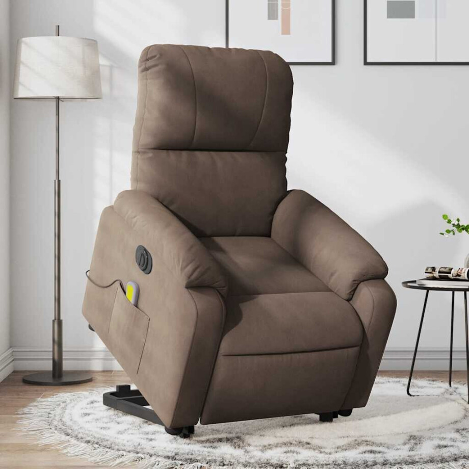 vidaXL Sta-op-massagestoel elektrisch verstelbaar microvezelstof bruin vidaXL Sta-op-massagestoel elektrisch verstelbaar microvezelstof bruin afbeelding 1