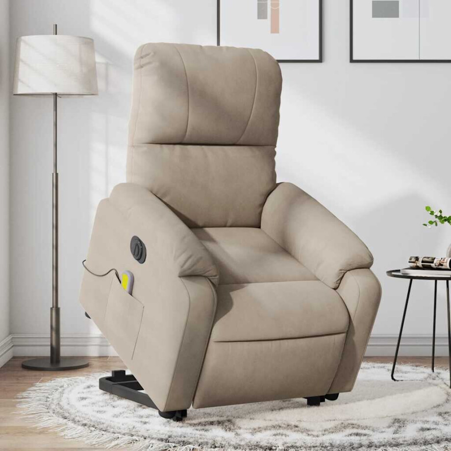 vidaXL Sta-op-massagestoel elektrisch verstelbaar microvezelstof taupe vidaXL Sta-op-massagestoel elektrisch verstelbaar microvezelstof taupe afbeelding 1