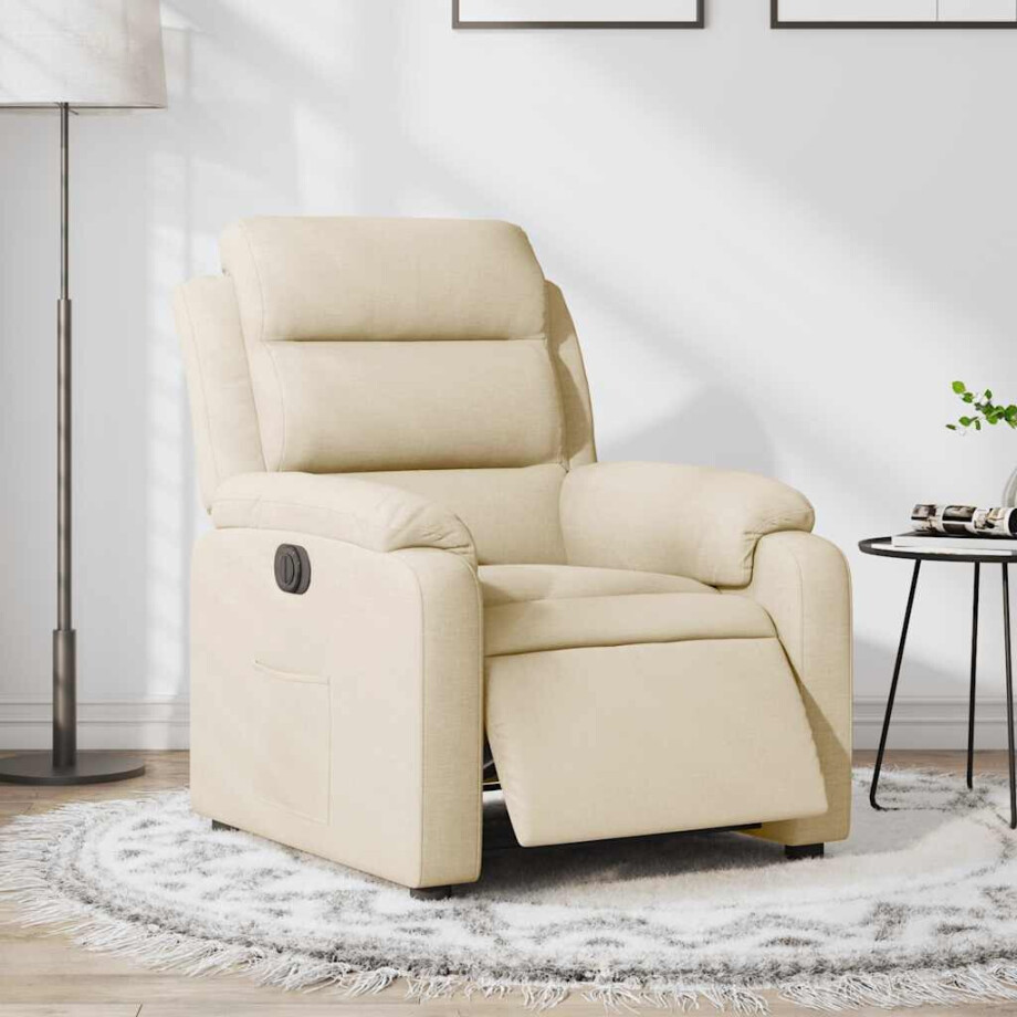 vidaXL Fauteuil verstelbaar elektrisch stof crèmekleurig afbeelding 1