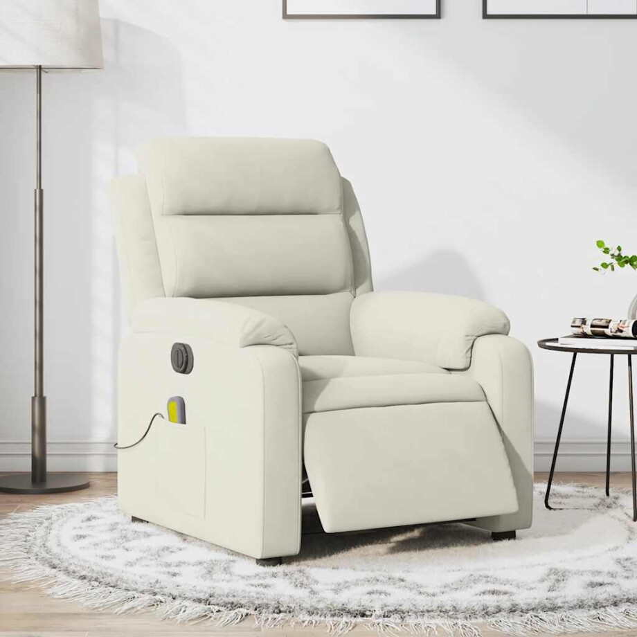 vidaXL Massagestoel elektrisch verstelbaar fluweel crèmekleurig afbeelding 1