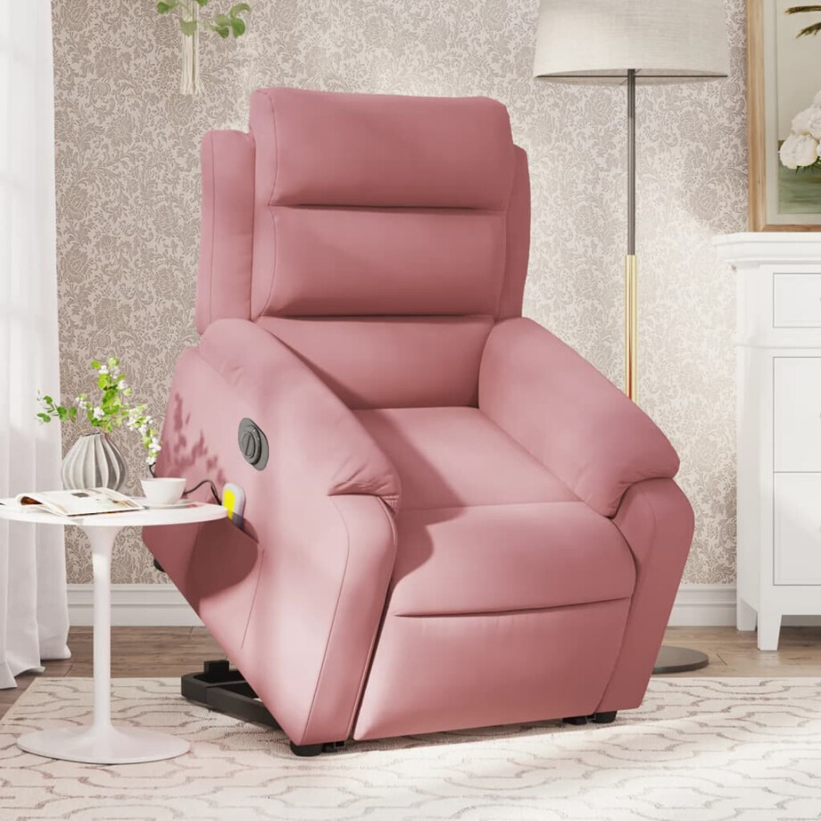 vidaXL Sta-op-massagestoel elektrisch verstelbaar fluweel roze vidaXL Sta-op-massagestoel elektrisch verstelbaar fluweel roze afbeelding 1