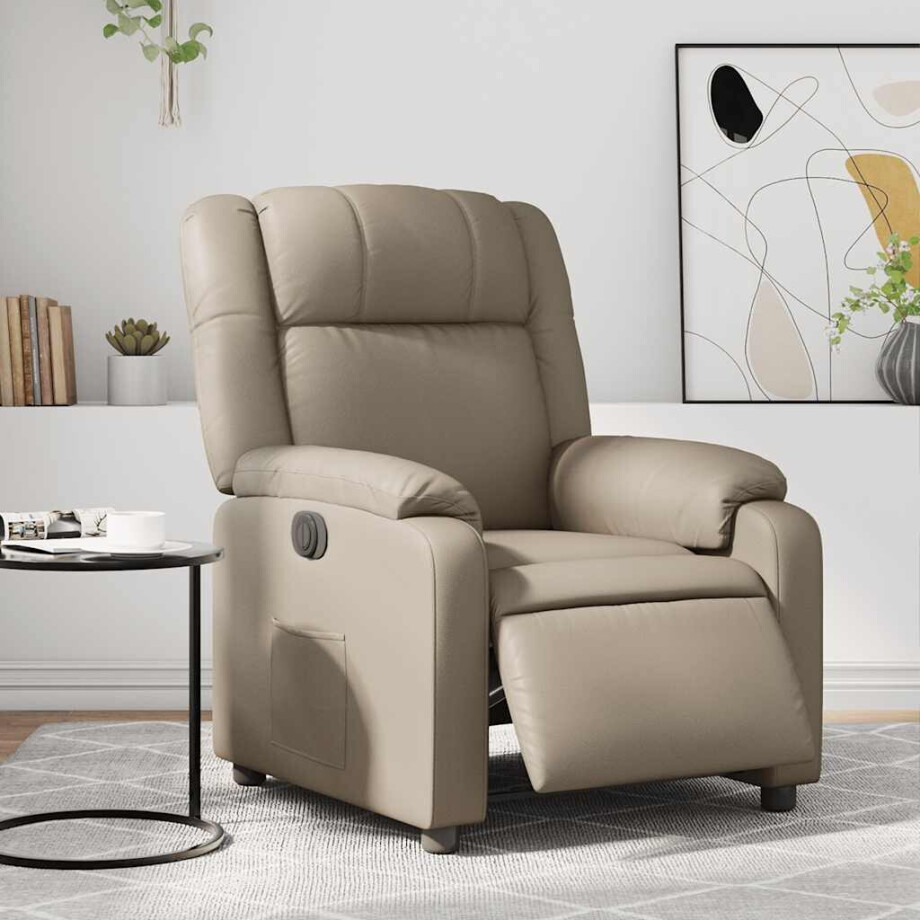 vidaXL Fauteuil verstelbaar elektrisch kunstleer cappuccinokleurig afbeelding 1