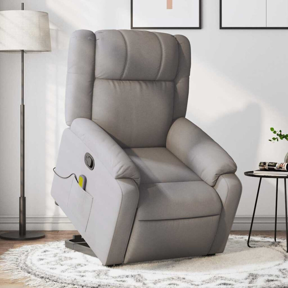 vidaXL Sta-op-massagestoel verstelbaar stof taupe afbeelding 1