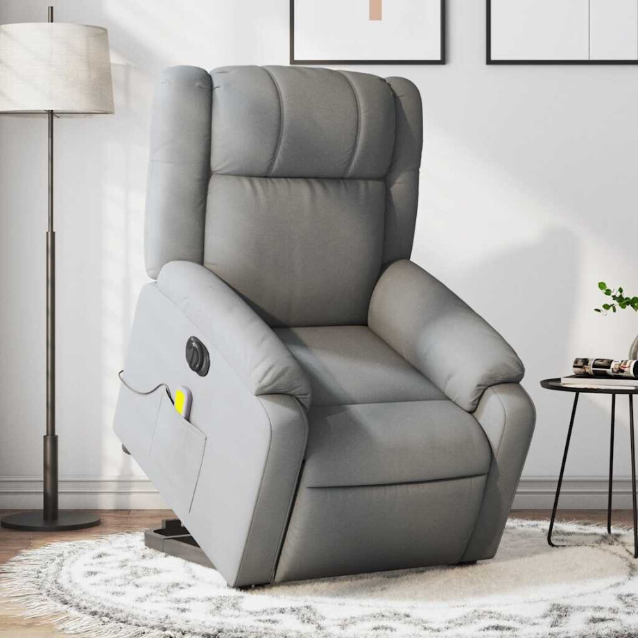 vidaXL Sta-op-massagestoel elektrisch verstelbaar stof lichtgrijs afbeelding 1