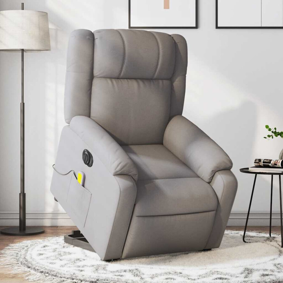 vidaXL Sta-op-massagestoel elektrisch verstelbaar stof taupe afbeelding 1