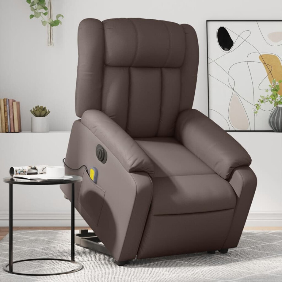 vidaXL Sta-op-massagestoel elektrisch kunstleer bruin vidaXL Sta-op-massagestoel elektrisch kunstleer bruin afbeelding 1