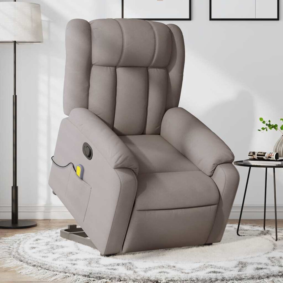 vidaXL Sta-op-massagestoel verstelbaar stof taupe vidaXL Sta-op-massagestoel verstelbaar stof taupe afbeelding 1