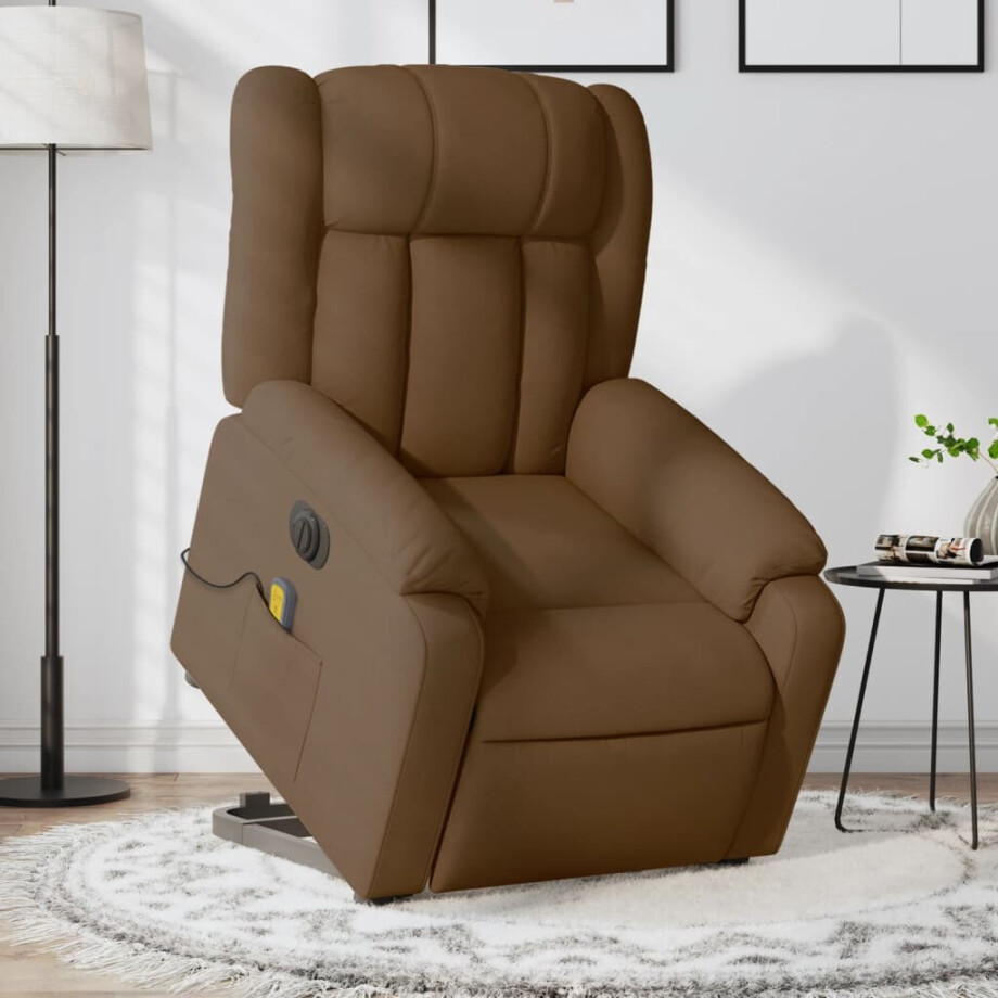 vidaXL Sta-op-massagestoel elektrisch verstelbaar stof bruin afbeelding 1