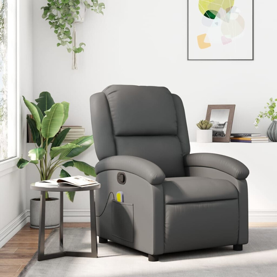 vidaXL Massagestoel van grijs kunstleer vidaXL Massagestoel van grijs kunstleer afbeelding 1