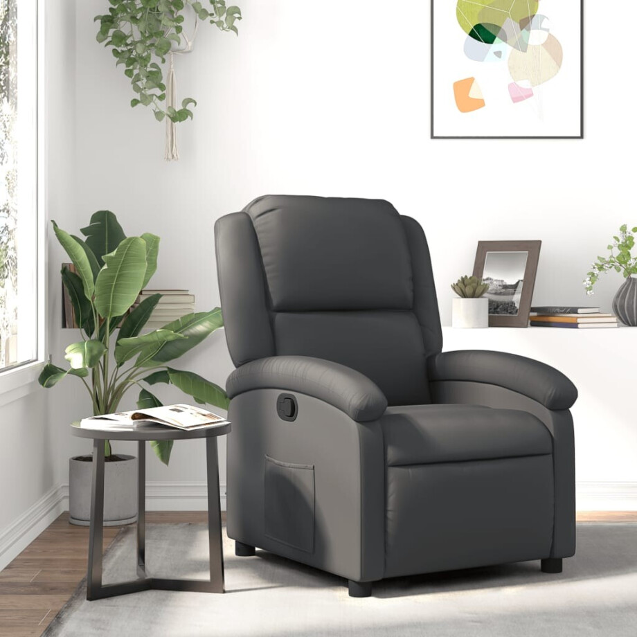vidaXL Relaxfauteuil Grijs Echt Leer vidaXL Relaxfauteuil Grijs Echt Leer afbeelding 1