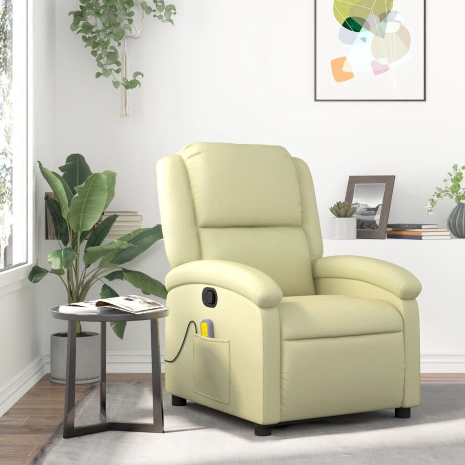 vidaXL Massagestoel van echt leer, crèmekleurig vidaXL Massagestoel van echt leer, crèmekleurig afbeelding 1