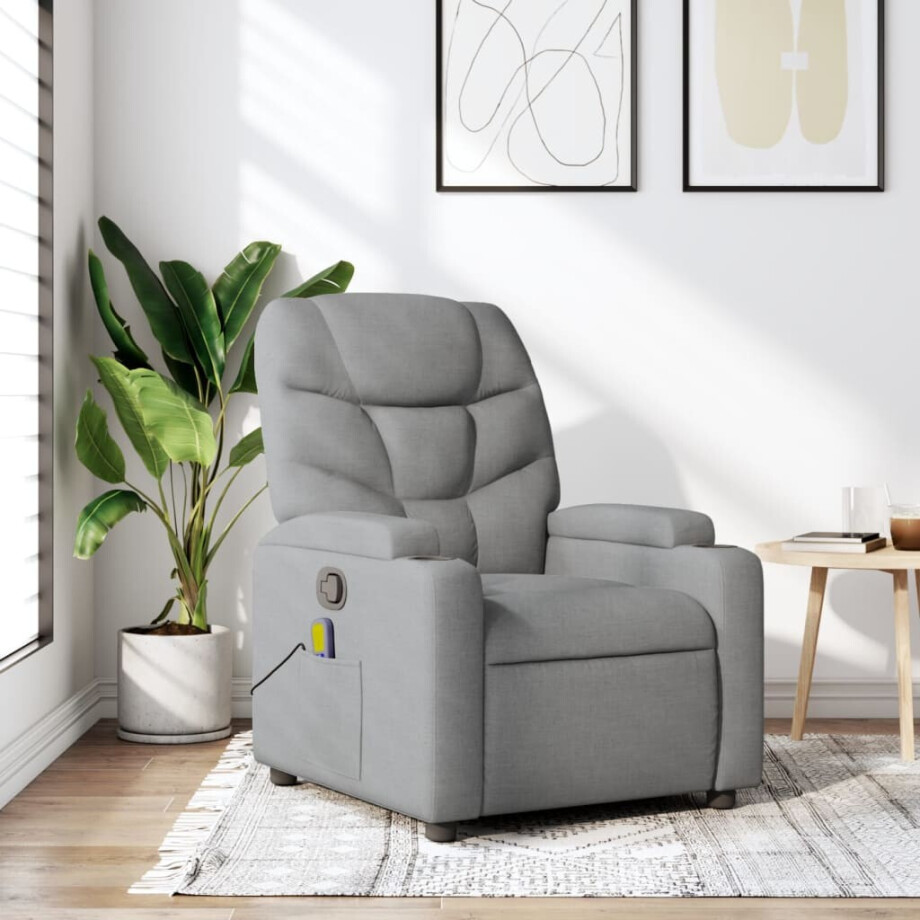 vidaXL Massagestoel met lichtgrijze stof afbeelding 1