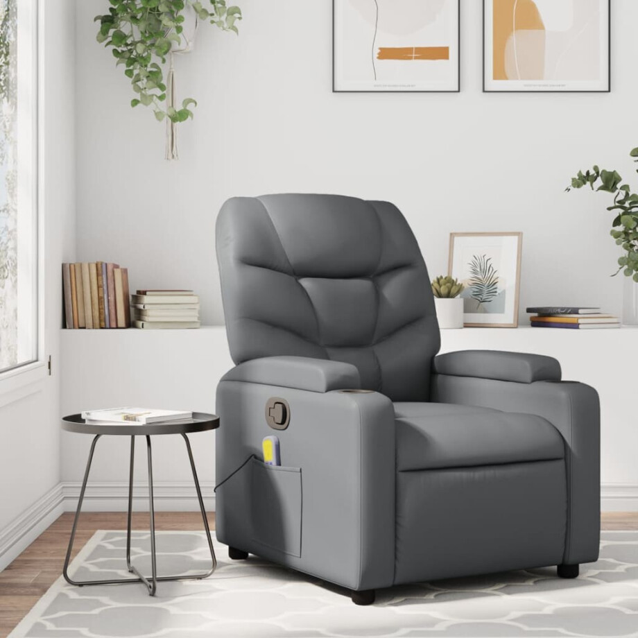 vidaXL Massagestoel van grijs kunstleer vidaXL Massagestoel van grijs kunstleer afbeelding 1