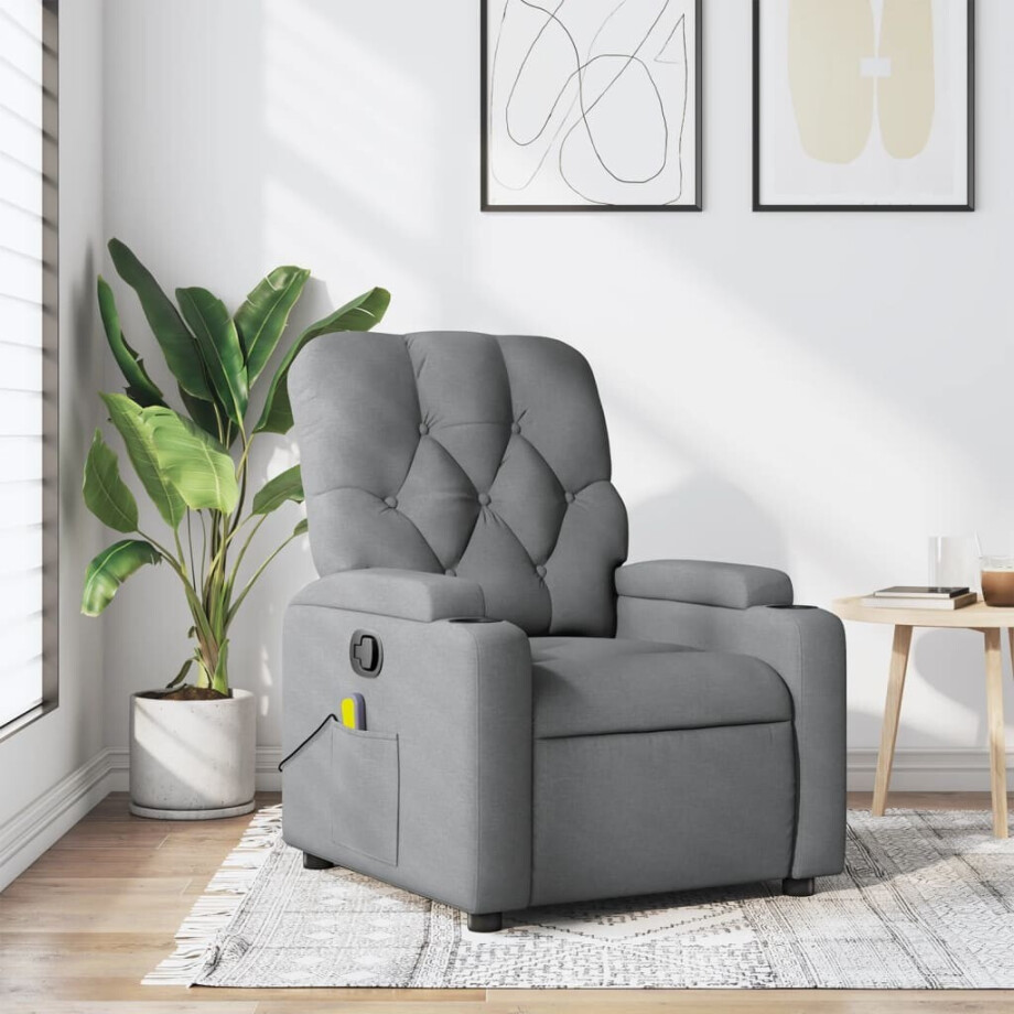 vidaXL Massagestoel met lichtgrijze stof afbeelding 1