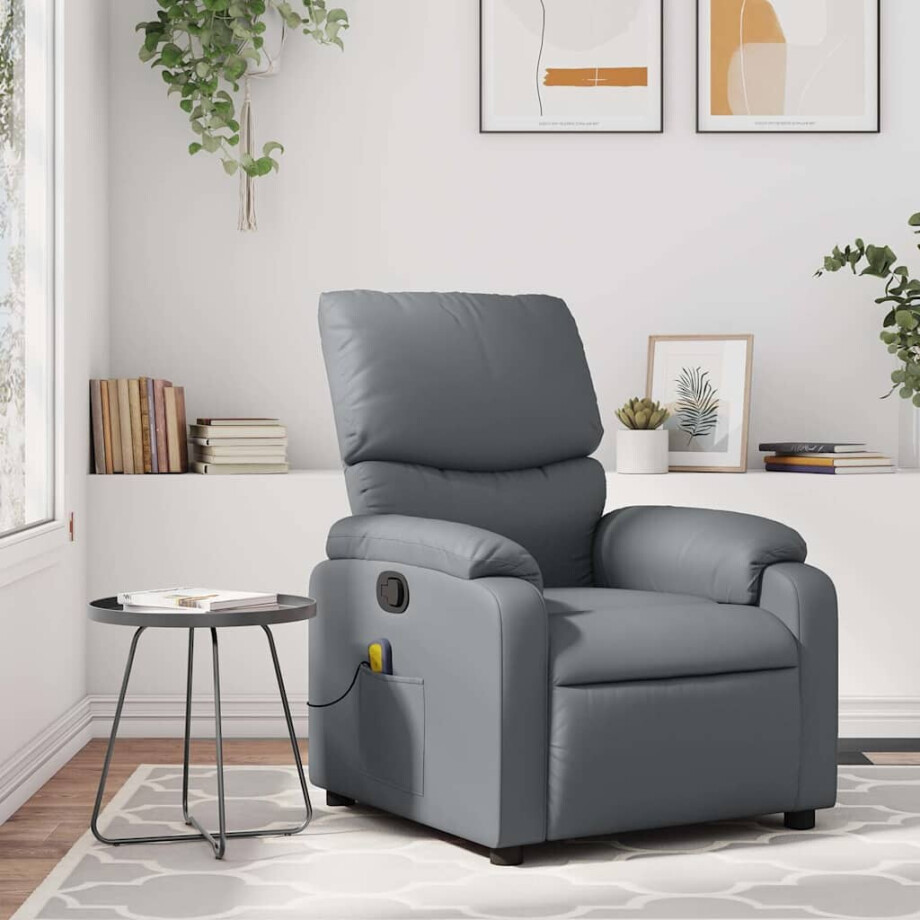 vidaXL Massagestoel van grijs kunstleer vidaXL Massagestoel van grijs kunstleer afbeelding 1