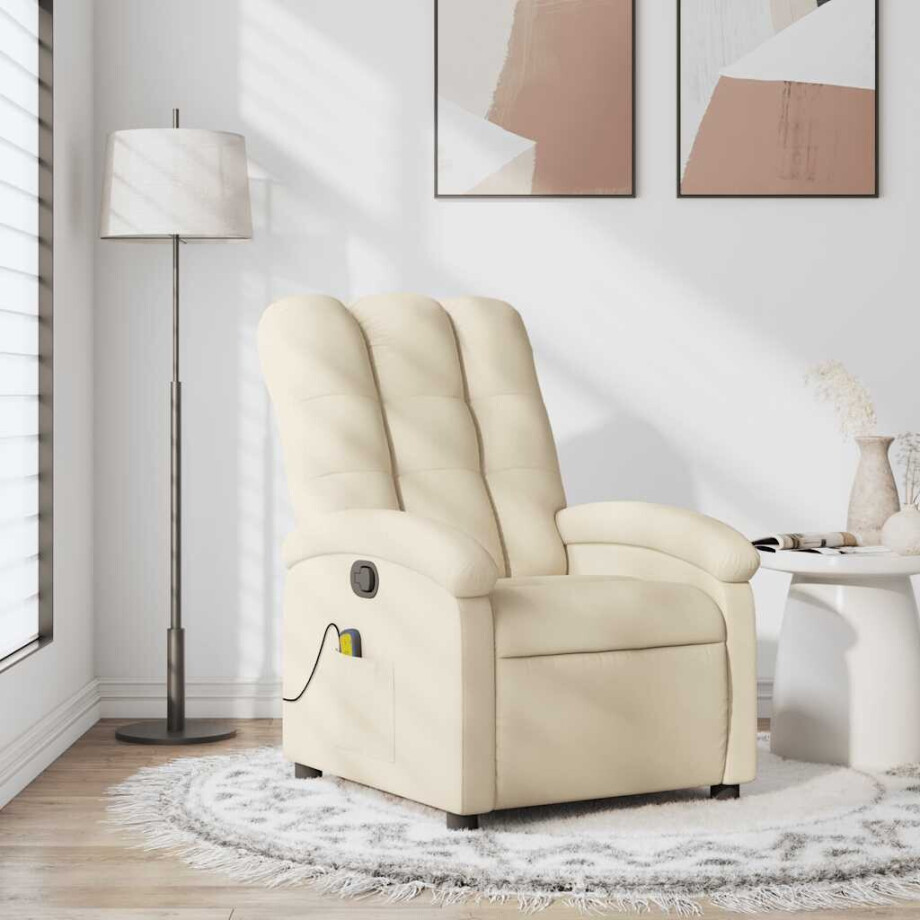 vidaXL Massagestoel met crèmekleurige stof afbeelding 1