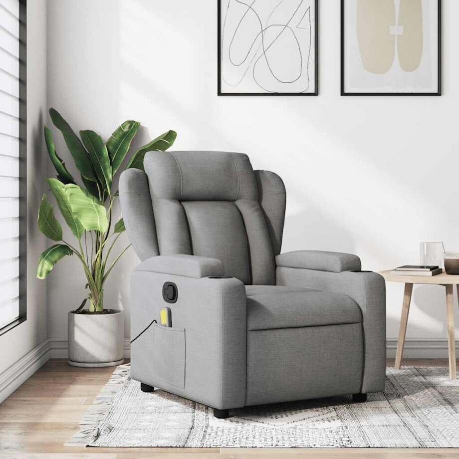vidaXL Massagestoel met lichtgrijze stof afbeelding 1