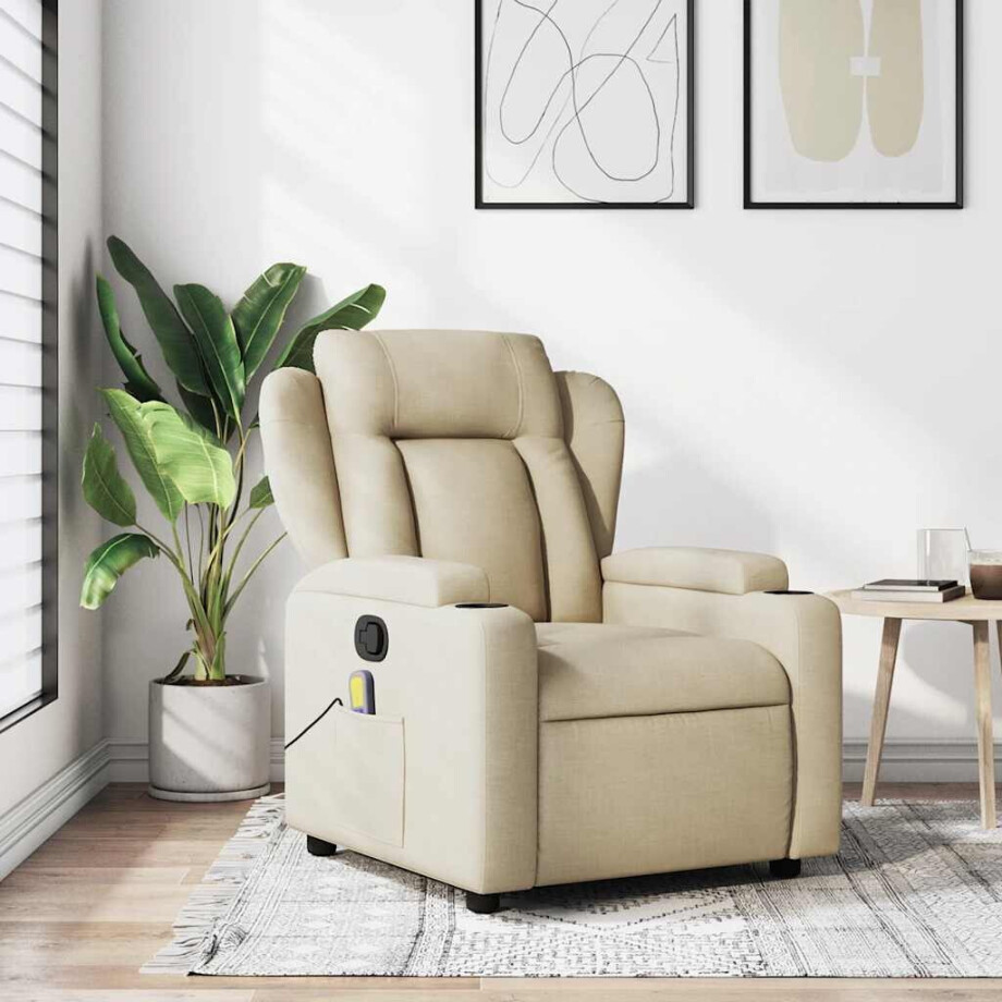 vidaXL Massagestoel met crèmekleurige stof afbeelding 1
