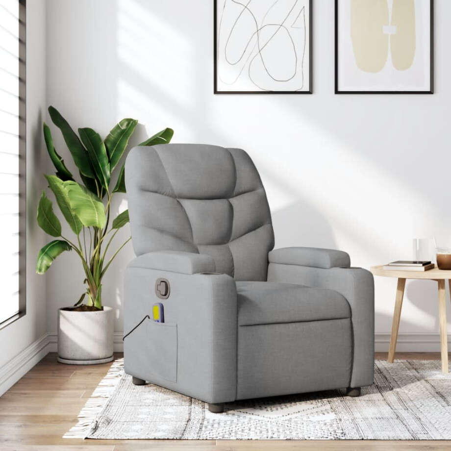 vidaXL Massagestoel met lichtgrijze stof afbeelding 1