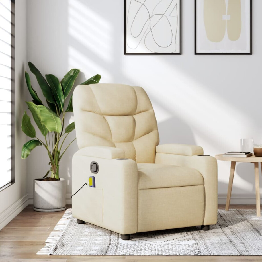 vidaXL Massagestoel met crèmekleurige stof afbeelding 1