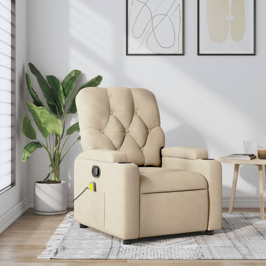 vidaXL Massagestoel met crèmekleurige stof afbeelding 1