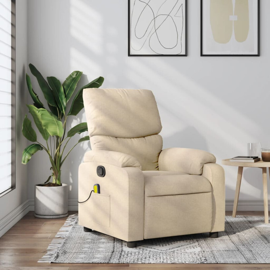 vidaXL Massagestoel met crèmekleurige stof afbeelding 1