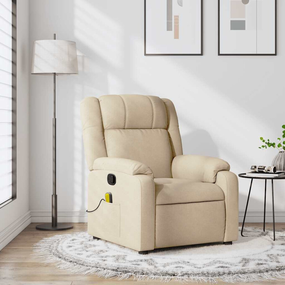 vidaXL Massagestoel met crèmekleurige stof afbeelding 1