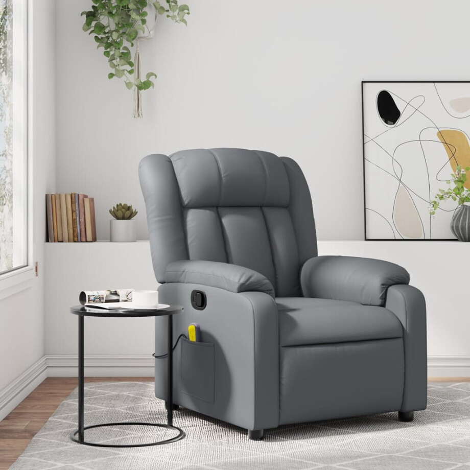 vidaXL Massagestoel van grijs kunstleer vidaXL Massagestoel van grijs kunstleer afbeelding 1