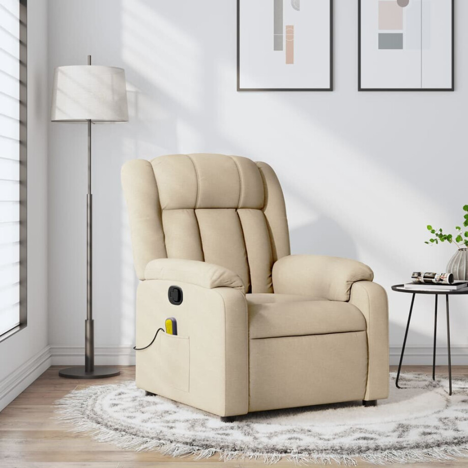 vidaXL Massagestoel met crèmekleurige stof afbeelding 1