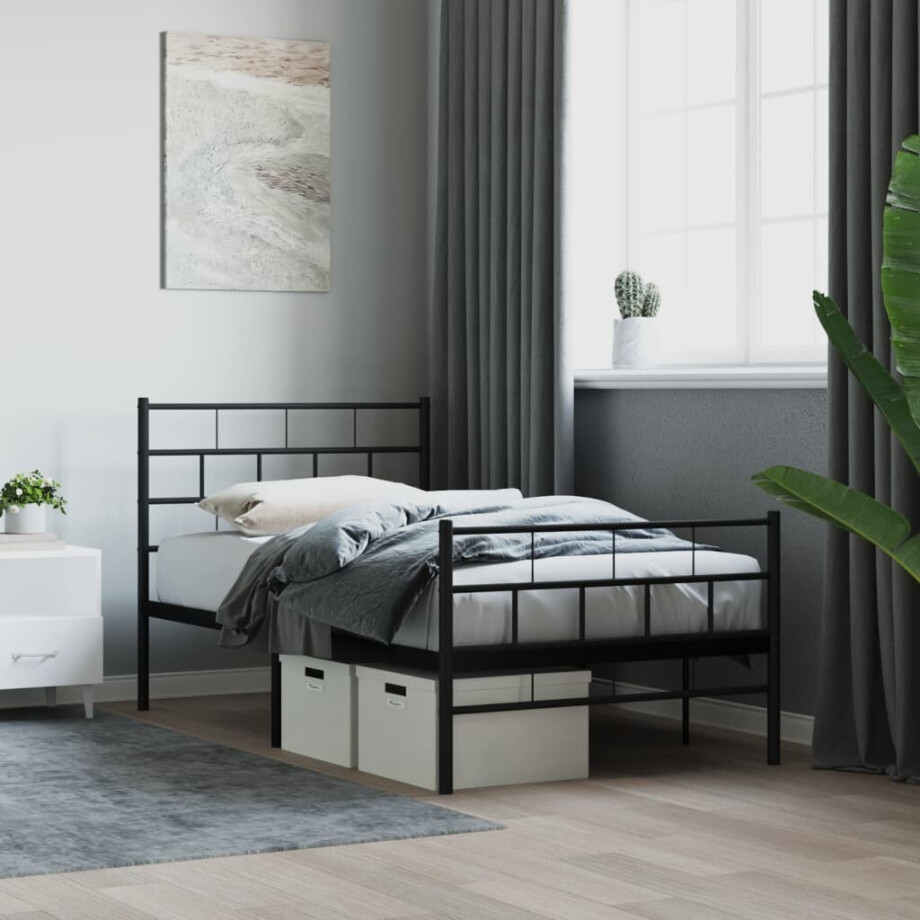 vidaXL Bedframe met hoofd- en voeteneinde metaal zwart 90x200 cm afbeelding 1