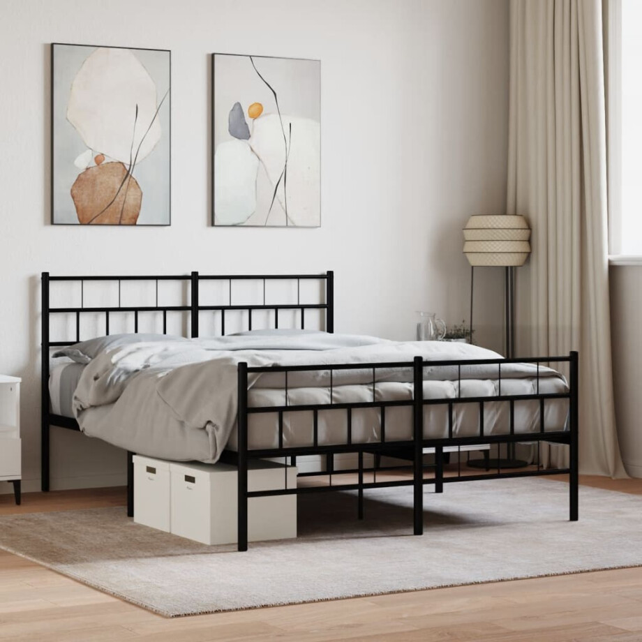 vidaXL Bedframe met hoofd- en voeteneinde metaal zwart 120x200 cm afbeelding 1