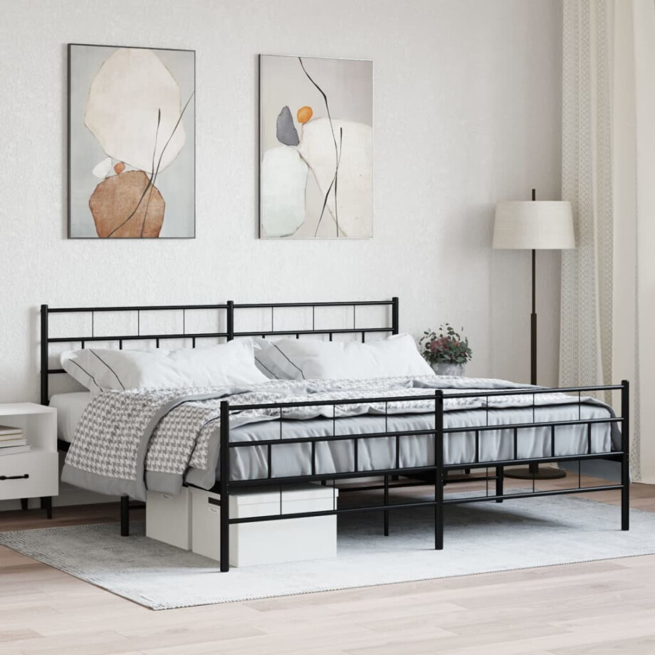 vidaXL Bedframe met voetbord zonder matras metaal zwart 180x200 cm afbeelding 1