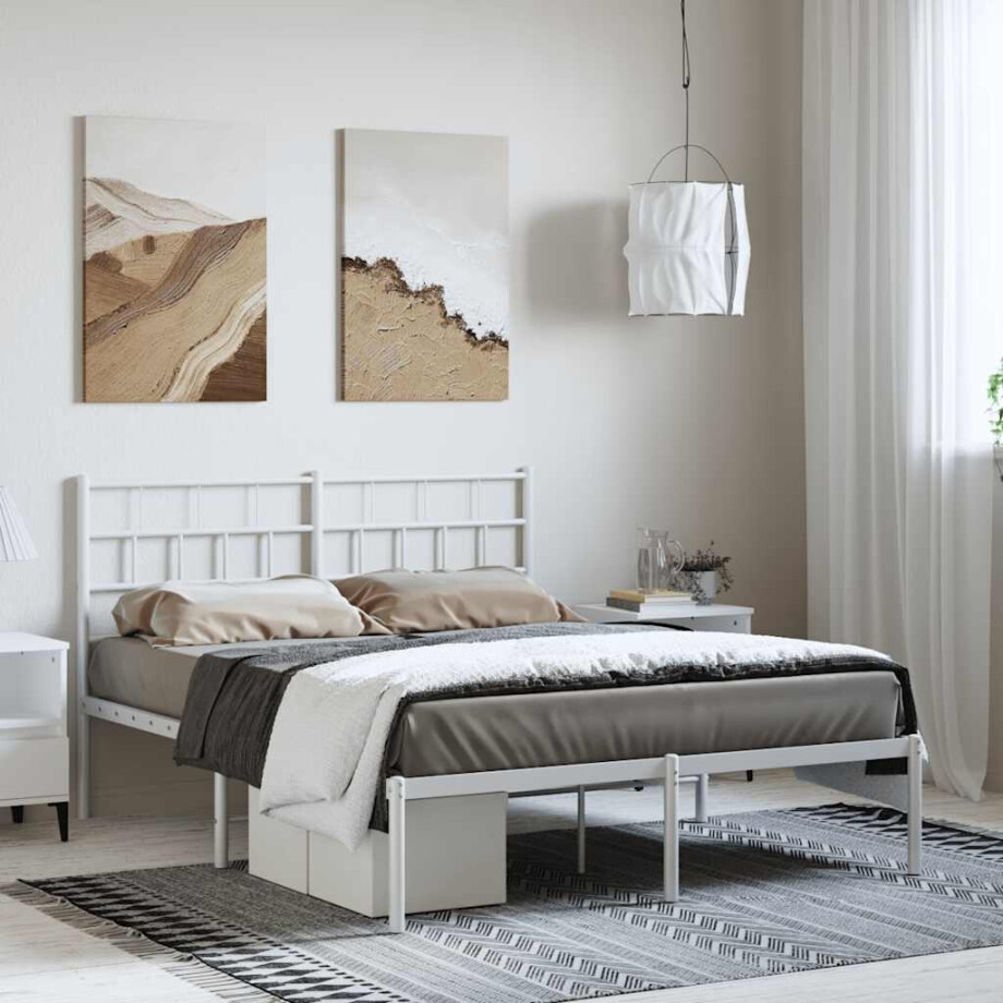 vidaXL Bedframe met hoofdbord metaal wit 150x200 cm afbeelding 1