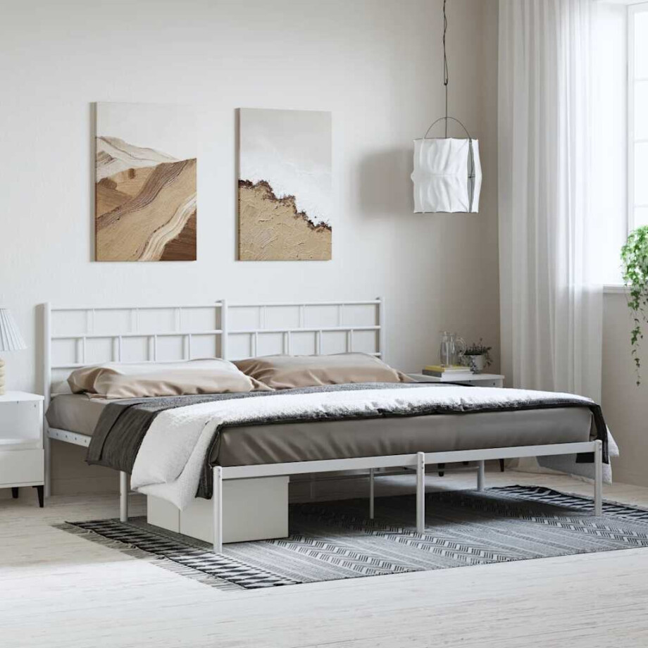 vidaXL Bedframe met hoofdbord metaal wit 183x213 cm afbeelding 1