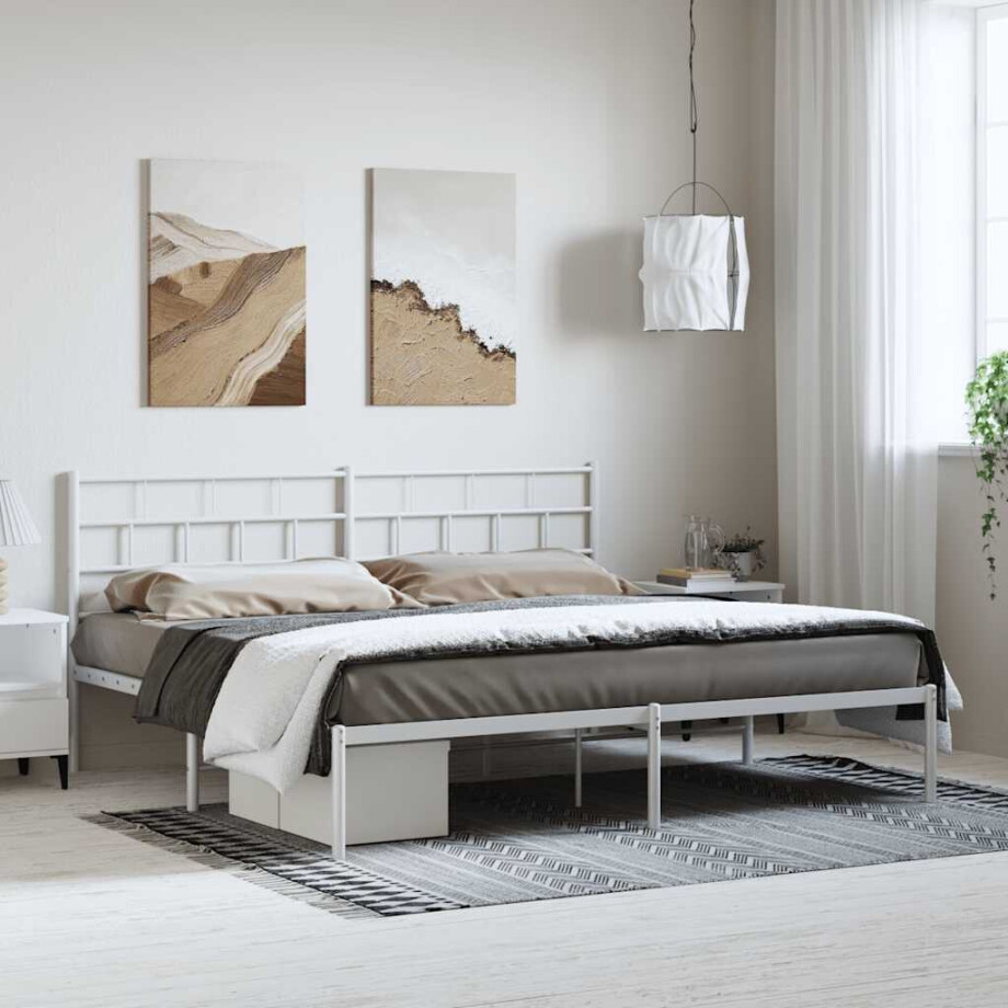 vidaXL Bedframe met hoofdbord metaal wit 193x203 cm afbeelding 1